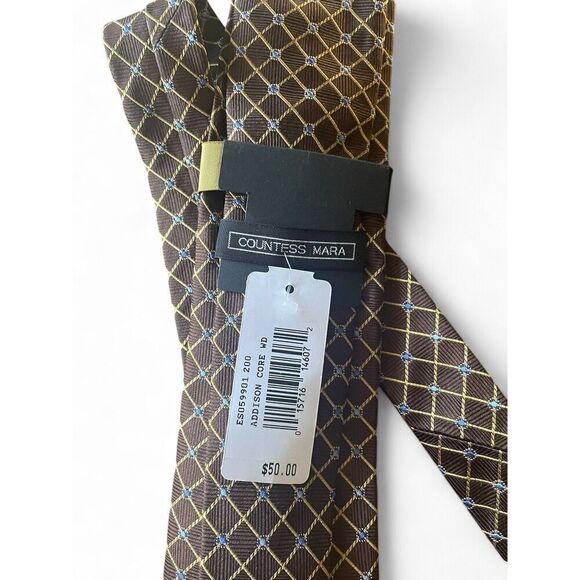 Countess Mara Men’s Slim Plaid 100% Silk Tie Hand Made New With Tag - Picture 3 of 4